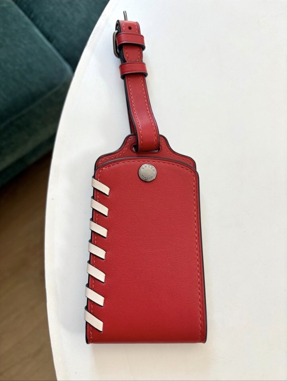 Coach Red Leather Luggage Tag with Silver Accents NWT